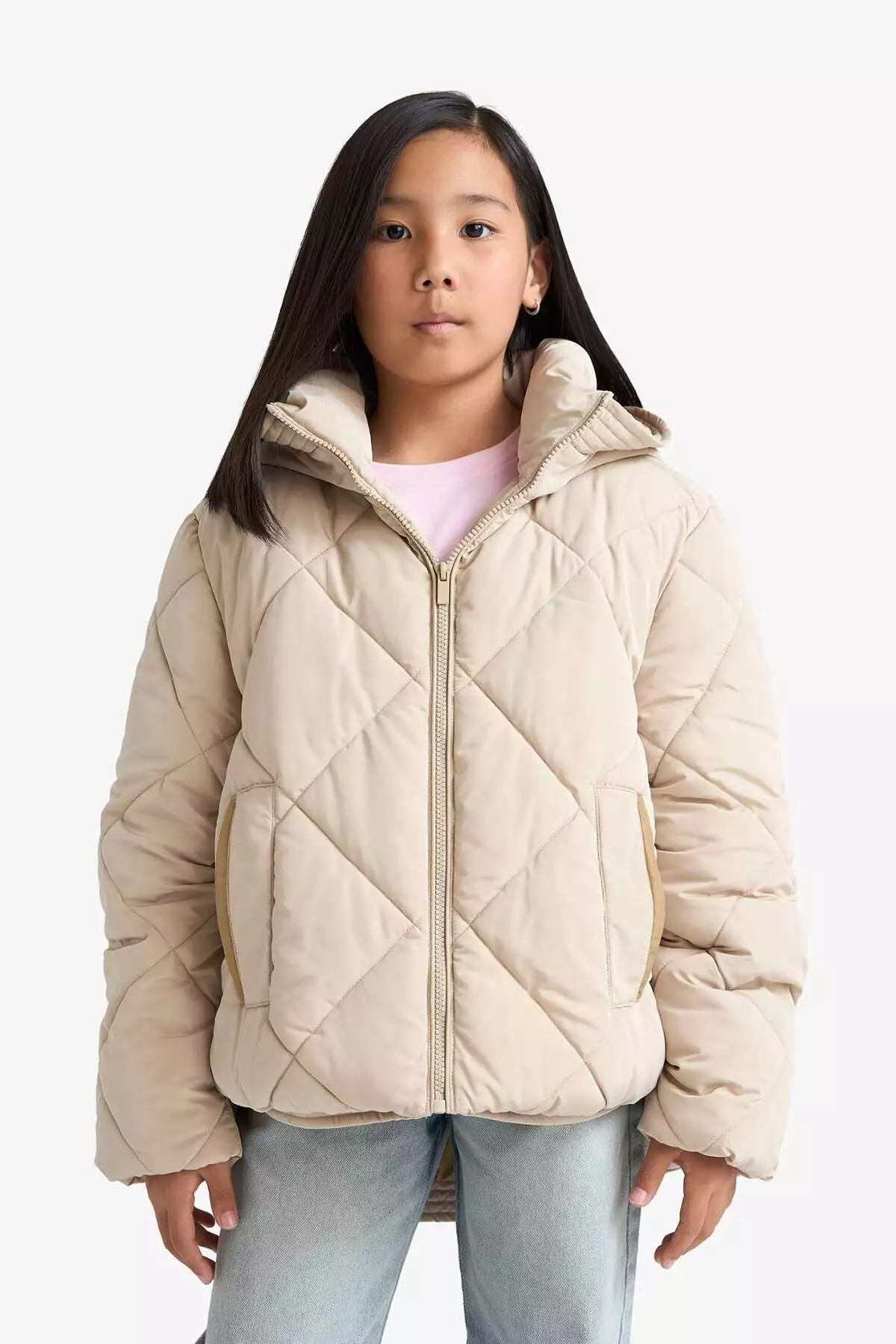 کاپشن دخترانه ضد آب با کلاه و زیپ E9811A825AU برند Defacto - 990798311