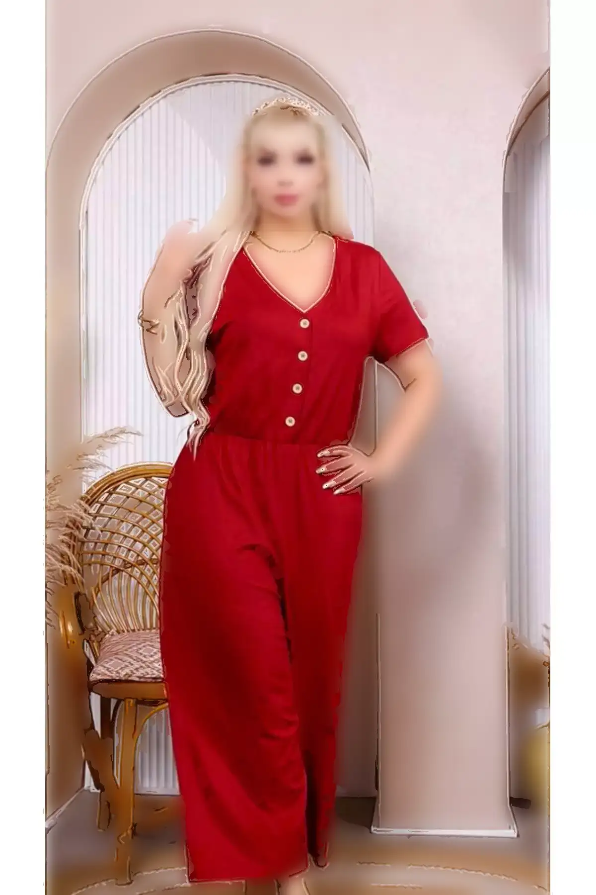 سرهمی زنانه با جزئیات دکمهای قرمز برند garajmood - 969022756