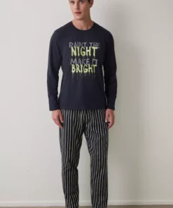 ست پیژامه مردانه یقه گرد آستین بلند خط دار برند Penti - 1020725306