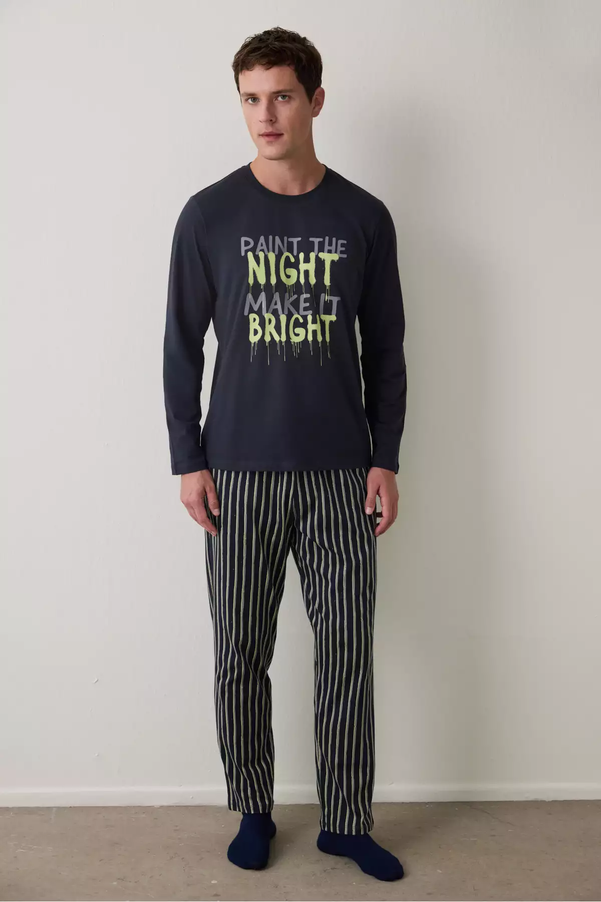 ست پیژامه مردانه یقه گرد آستین بلند خط دار برند Penti - 1020725306