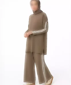 ست تیشرت و شلوار ویسکوز با جزئیات نوار - رنگ بژ - برند Benin - 947380444