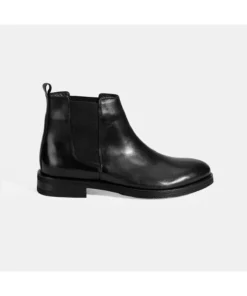 چکمه چرمی مشکی مردانه با جزئیات لاستیکی برند Desa - 990035723