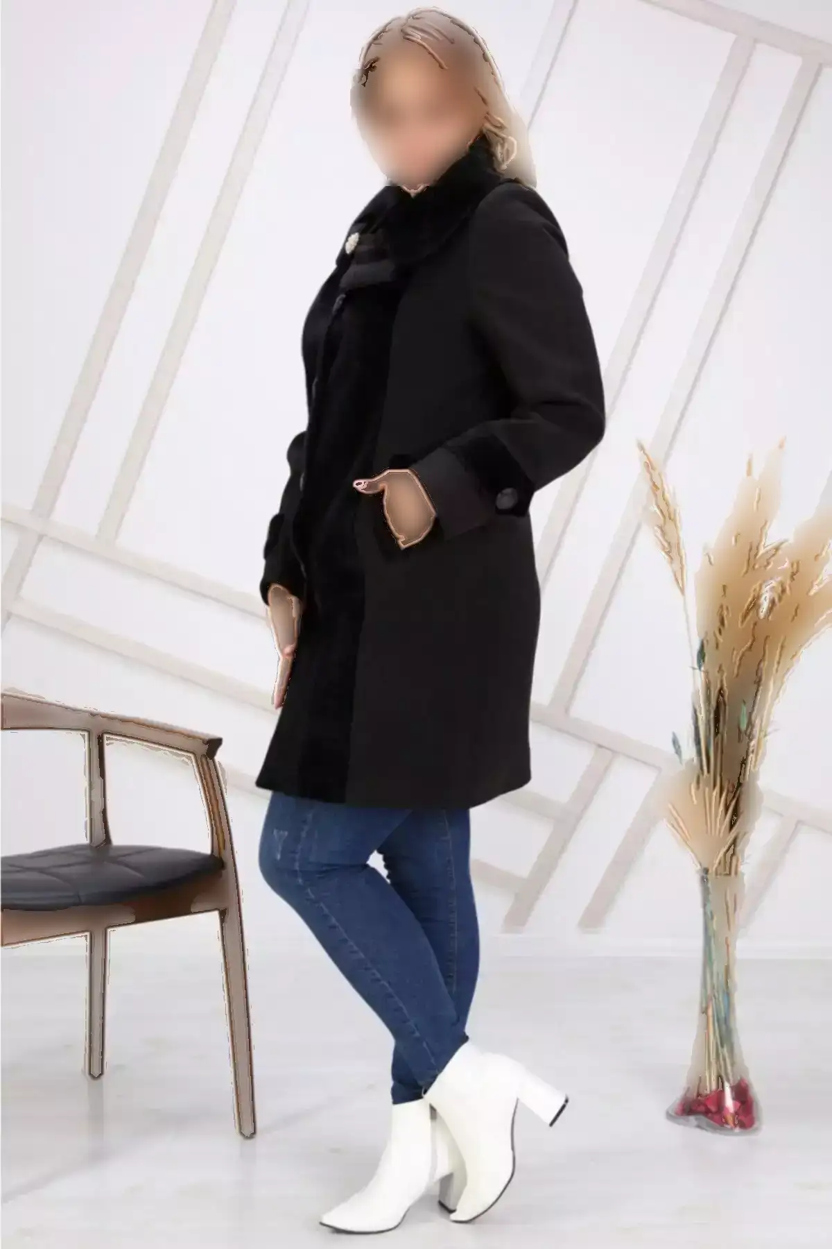 کاپشن زنانه مشکی سایز بزرگ ۱۰۸۱ برند KARAMEŞE - 220218434
