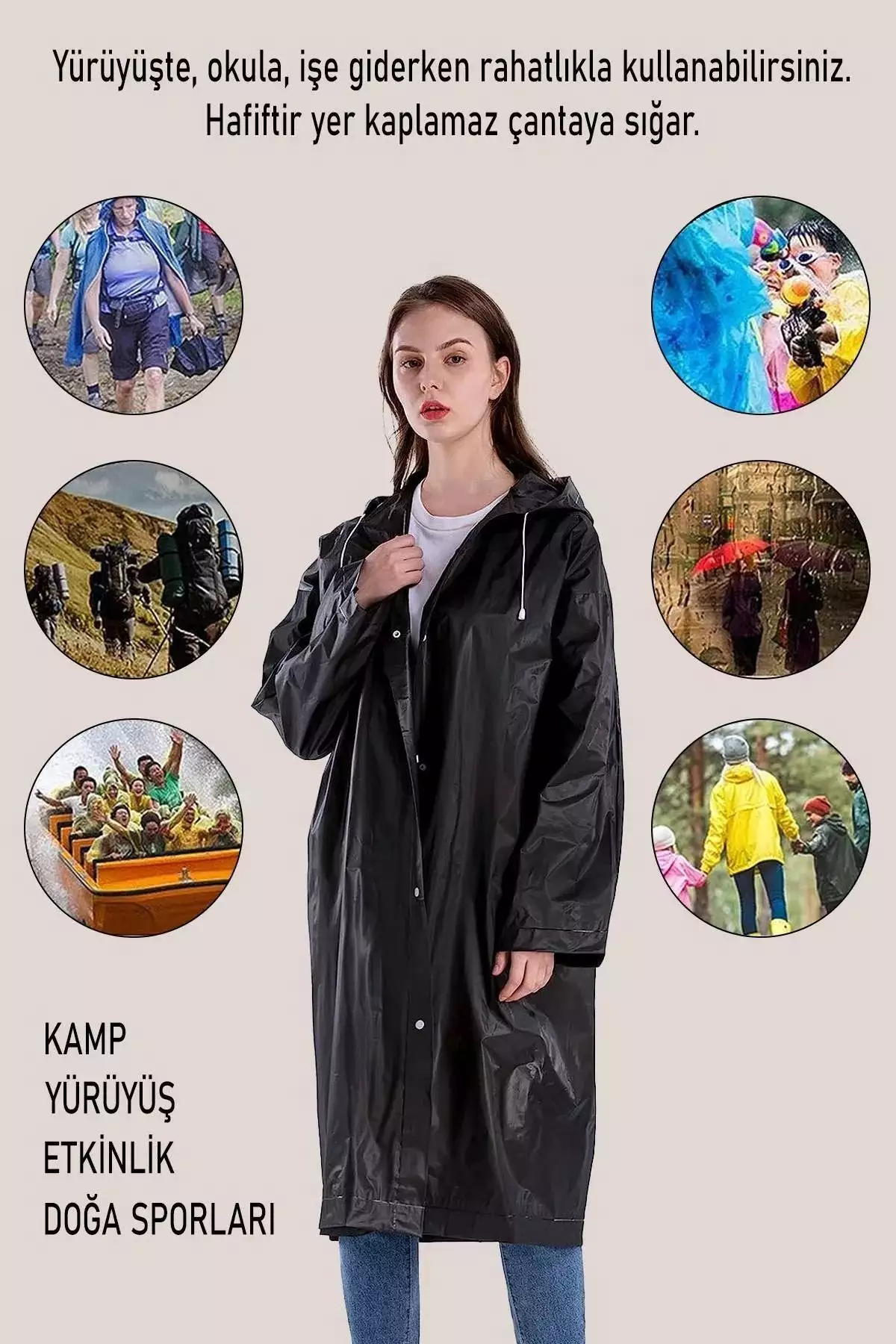 بارانی زنانه و مردانه ضد آب با کلاهی چسبی از پارچه EVA برای بزرگسالان برند KARADAĞ HOME - 313508672