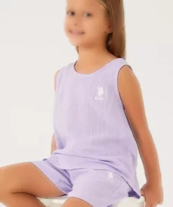 ست شورت دخترانه با جزئیات رنگ بنفش روشن برند U.S. Polo Assn. - 649436262