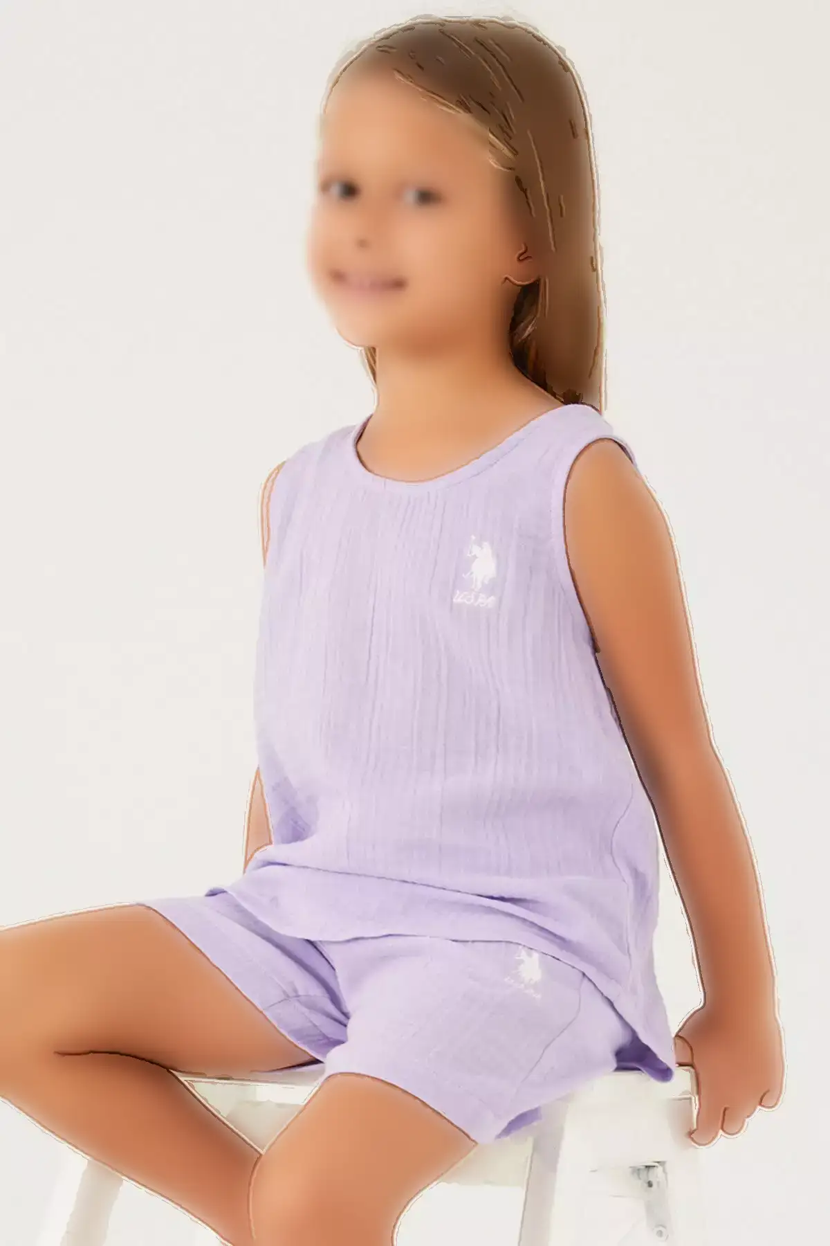 ست شورت دخترانه با جزئیات رنگ بنفش روشن برند U.S. Polo Assn. - 649436262