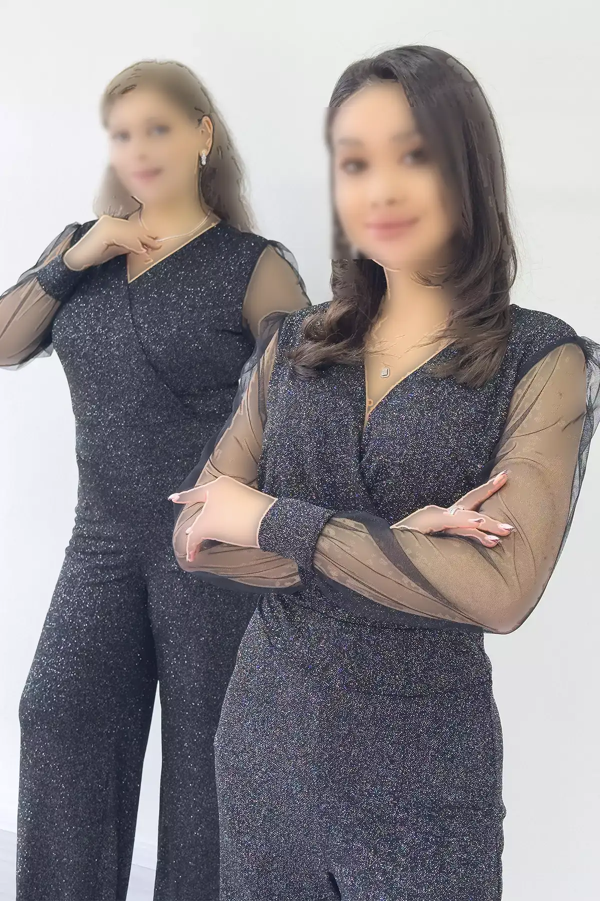 لباس مجلسی زنانه با یقه کراواتی و آستین توری - رنگهای بنفش، مشکی، سرمهای، زرشکی، نقرهای و سبز برند thezkscom - 1033285049