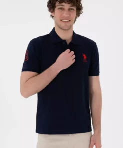 تیشرت مردانه آستین کوتاه یقه پولویی مدل لقیواردی پایه رنگ سرمهای برند U.S. Polo Assn. - 923005807