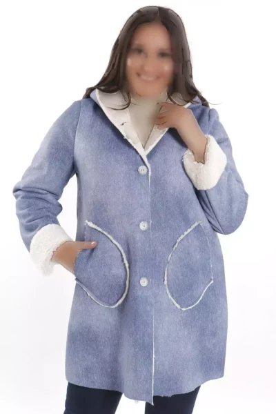 کابان آبی با پوشش داخلی پشمی و جزئیات کلاهدار برای سایز بزرگ مدل Trend42plus برند metpoint - 994332940