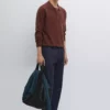 پلیور یقهگرد پشمی ترکیبی برند Massimo Dutti - 985437194