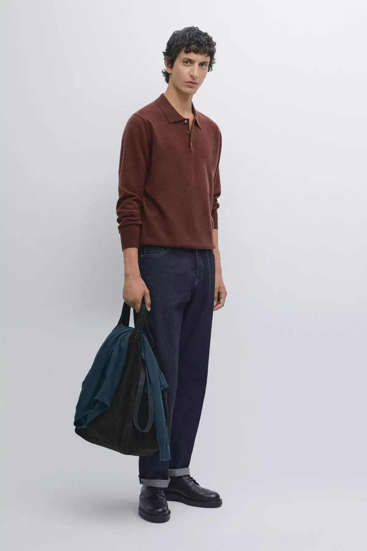 پلیور یقهگرد پشمی ترکیبی برند Massimo Dutti - 985437194