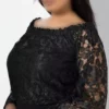 زنانه، سایز بزرگ، مشکی، یقه مادونا، بالاتنه دانتل، دامن صاف، لباس شب سالنی 65N39117 برند Şans - 980988038