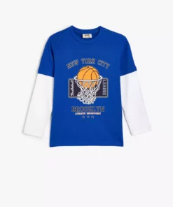 تیشرت پنبهای آستین بلند یقه گرد با طرح بسکتبال برند Koton - 864724983