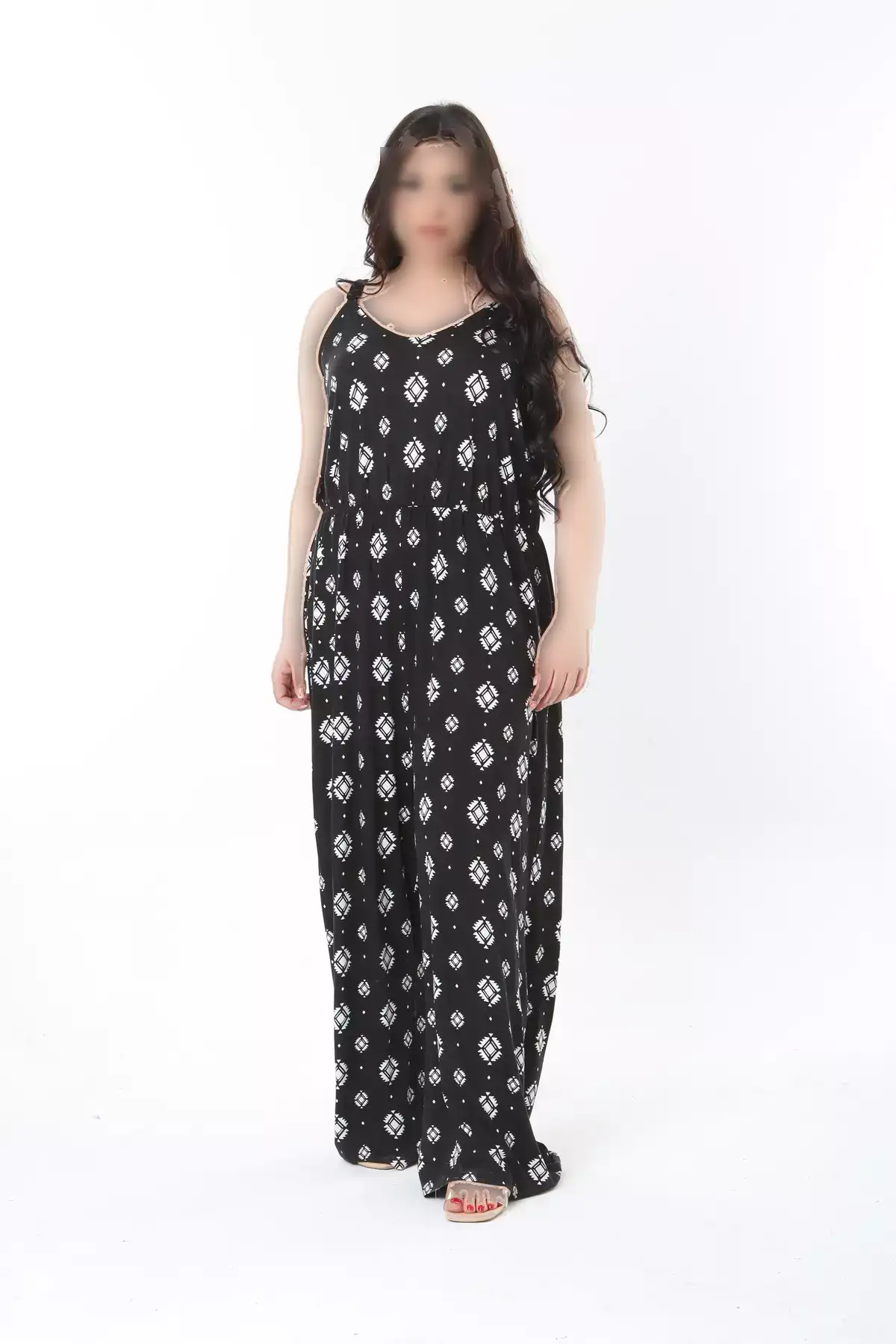 سرهمی راحتی مشکی زنانه سایز بزرگ با بندهای چلنیوم و پاچههای گشاد و کمر کشی 65N38852 برند Şans - 906086873