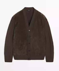 ژاکت با بافت پشم و چرم برند Massimo Dutti - 995469851
