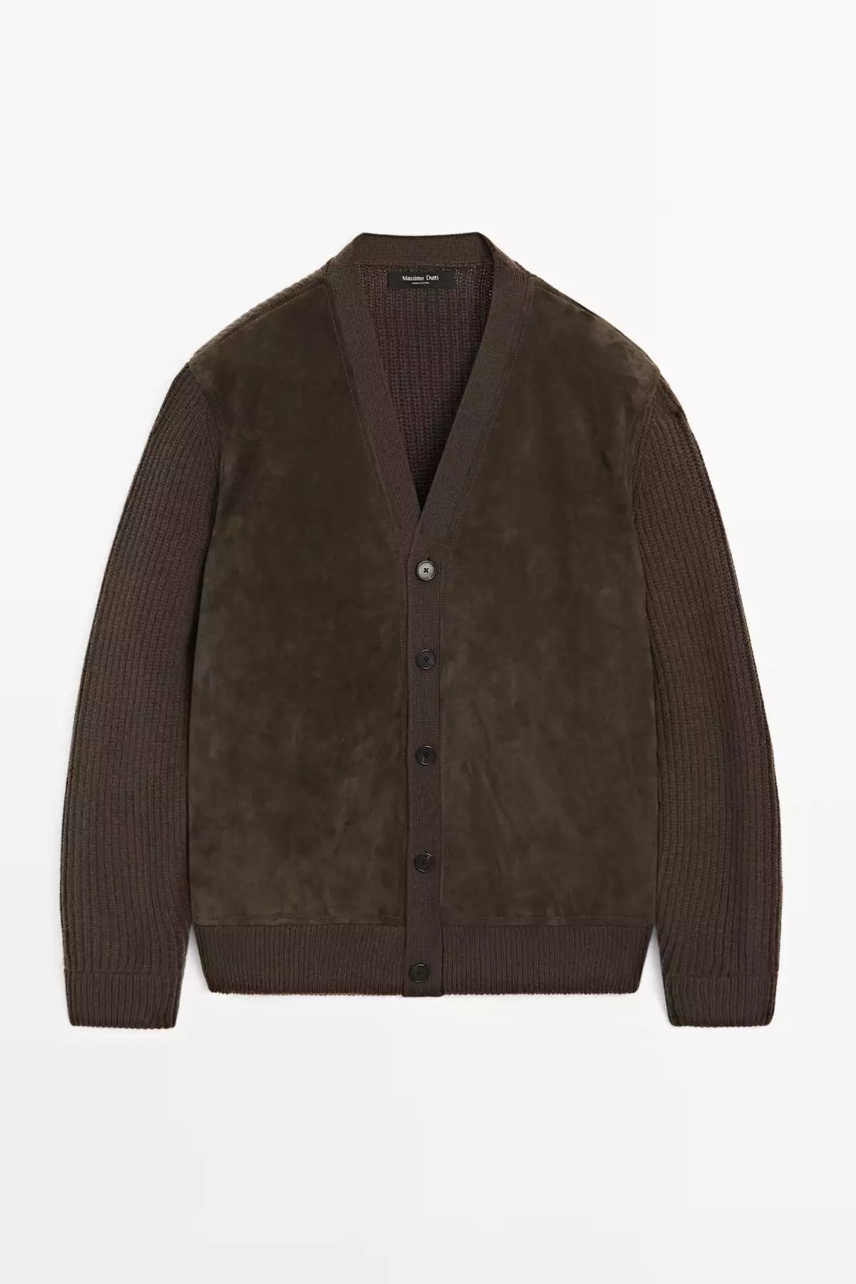 ژاکت با بافت پشم و چرم برند Massimo Dutti - 995469851