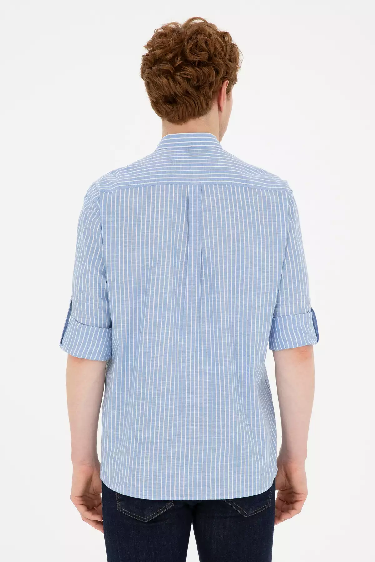 پیراهن مردانه یقه دار راهراه آبی 50288924-VR036 برند U.S. Polo Assn. - 833126752