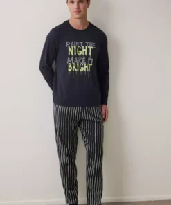 ست پیژامه مردانه یقه گرد آستین بلند خط دار برند Penti - 1020725306