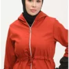 بارانی کلاهدار بلندی با طراحی بوزگول 0295-02 رنگ آجر برند sefamerve - 833445510