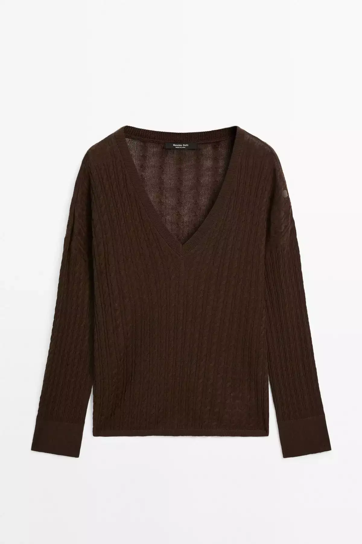 کاپشن با یقه V و بافتن مو به سبک بافتی برند Massimo Dutti - 957597219