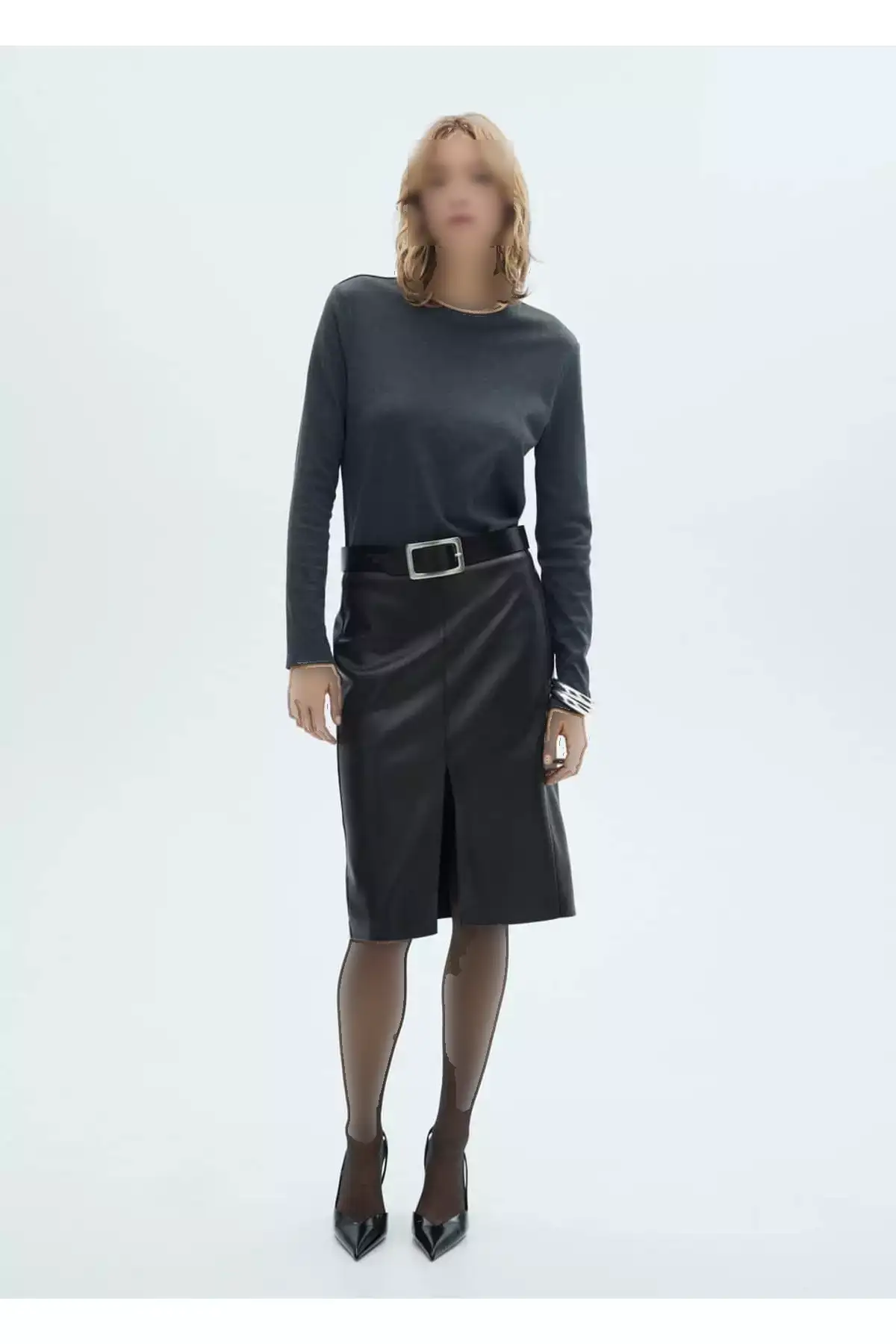 دامن مدادی با ظاهر چرم برند MANGO - 886002506