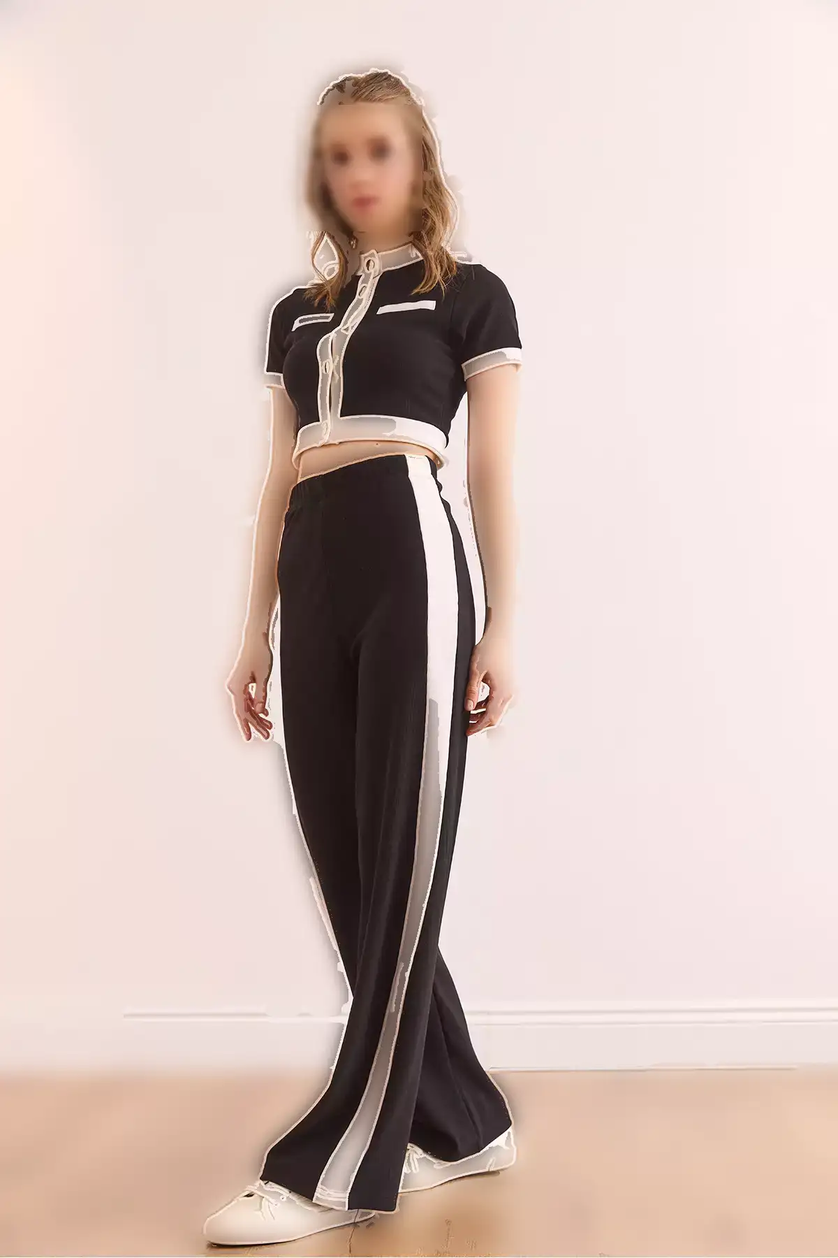 ست زنانه مشکی با نوارهای عمودی - TKM-19000371 برند Olalook - 923064987