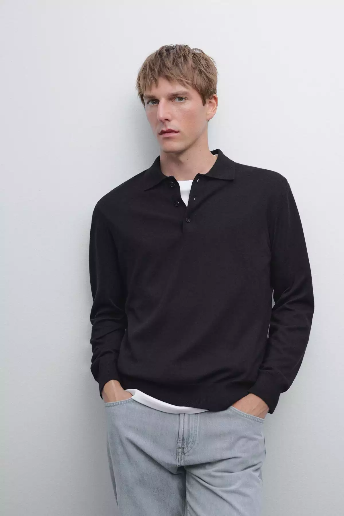 پلیور یقه دار با ترکیب پنبه برند Massimo Dutti - 969523322