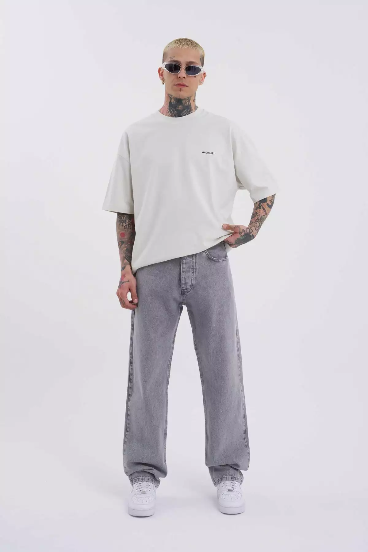 بنزین مردانه جین راحت و گشاد رنگ خاکستری اسیدی برند Machinist - 342589951