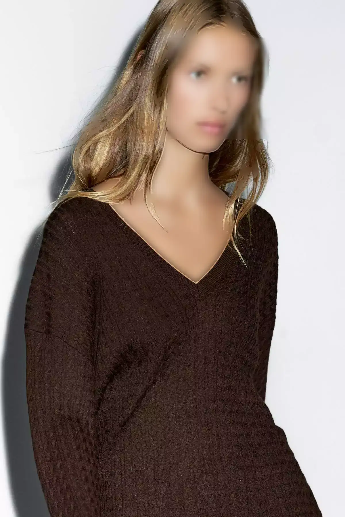 کاپشن با یقه V و بافتن مو به سبک بافتی برند Massimo Dutti - 957597219