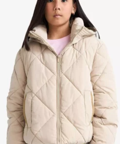 کاپشن دخترانه ضد آب با کلاه و زیپ E9811A825AU برند Defacto - 990798311