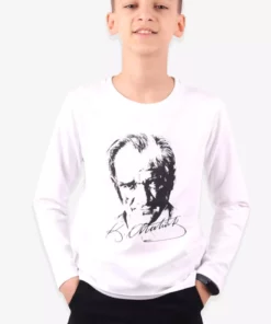 تیشرت کودکان با چاپ آتاتürk و آستین بلند برند durumod - 162838789