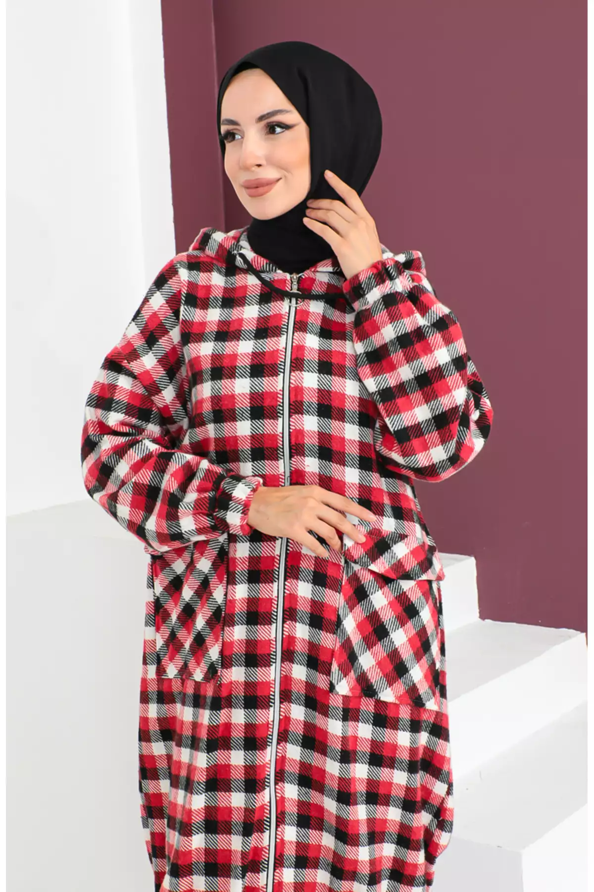 کاپ پشمی با طرح چهارخانه کد 23K8805-02 رنگ بوردو برند sefamerve - 833445754