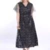پیراهن مجلسی خاکستری بزرگ با یقه کراوات و زیورآلات 13C-2328 برند modayız - 704486898