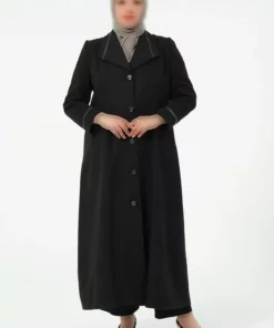 مانتو کاپشن زنانه بزرگ سایز با یقه مردانه و دکمه جلو، مناسب زمستان، نوعی مانتو پشمی. برند GLR&GYM - 885712765