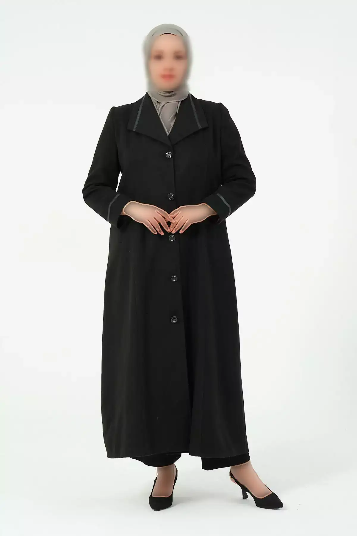 مانتو کاپشن زنانه بزرگ سایز با یقه مردانه و دکمه جلو، مناسب زمستان، نوعی مانتو پشمی. برند GLR&GYM - 885712765