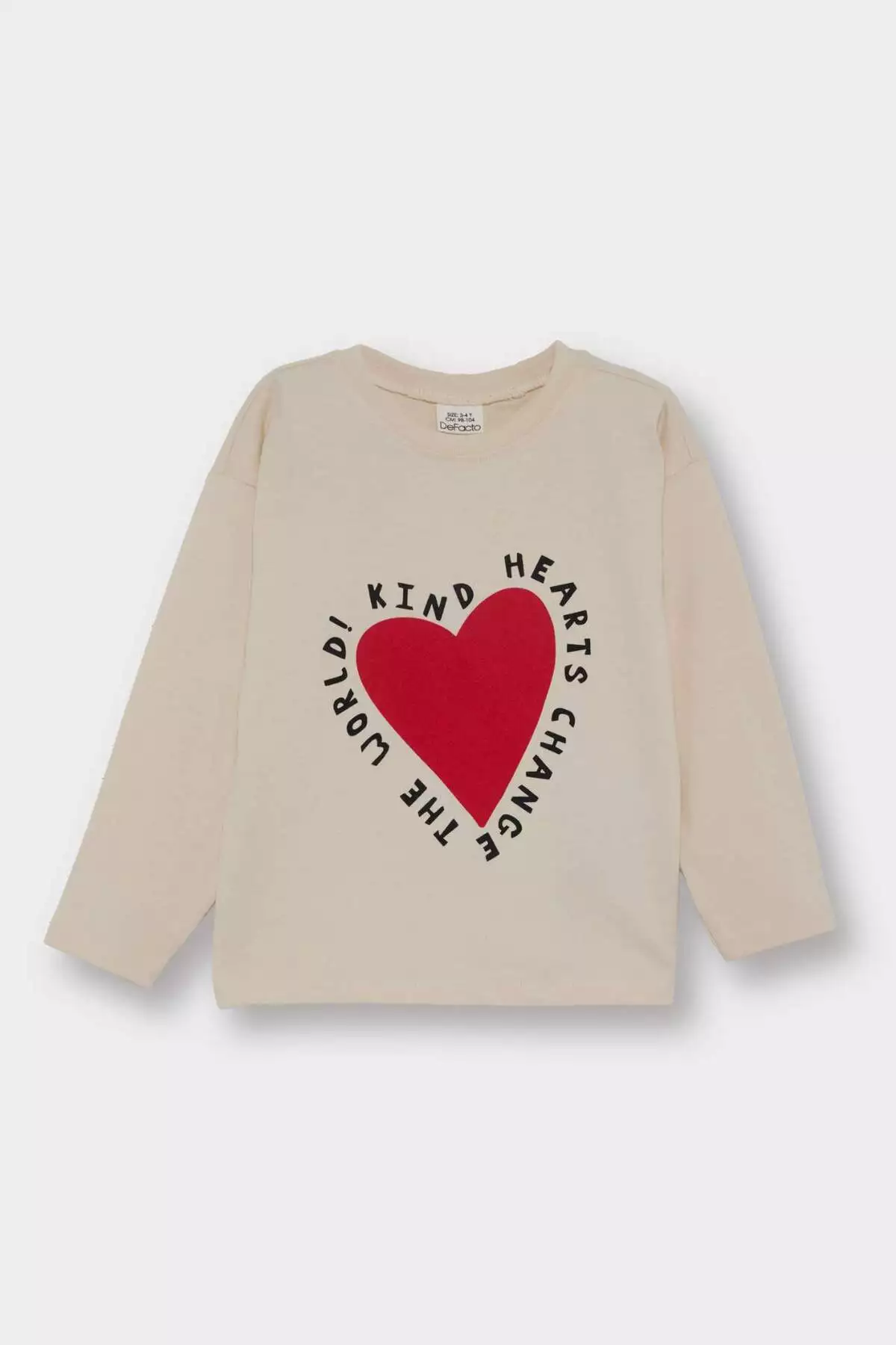 تیشرت بلند آستین با یقه دوچرخهای و طرح قلب برای دختر بچهها - ست ۲ عددی برند Defacto - 990917391