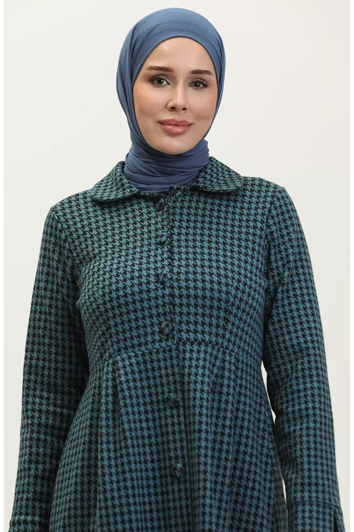 کاپ دکمهدار طرح چهارخانه 1981-04 رنگ پترول برند sefamerve - 833479594