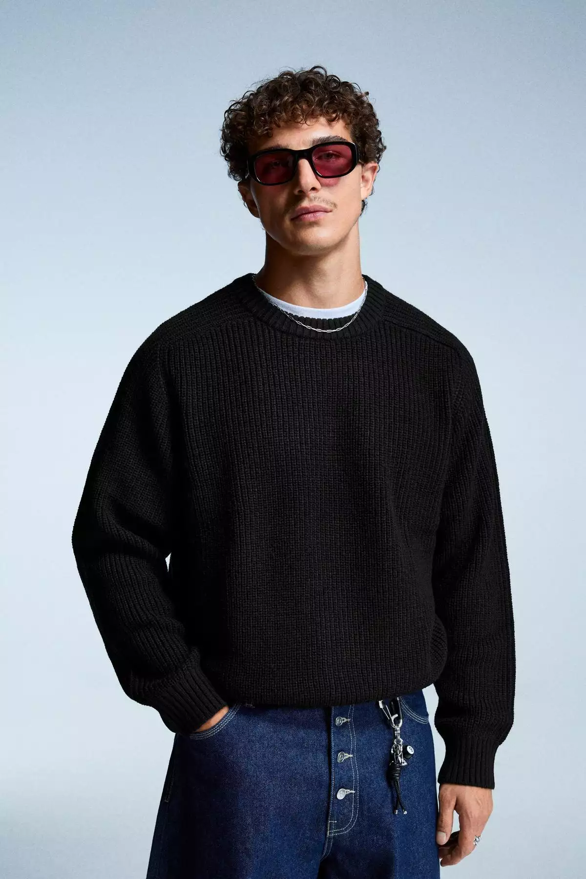 پلیور بافتنی پشمینه با آستین فیتیلهای برند Bershka - 970730352