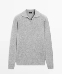 پلیور یقه دار V شکل با ترکیب پشم برند Massimo Dutti - 991312375