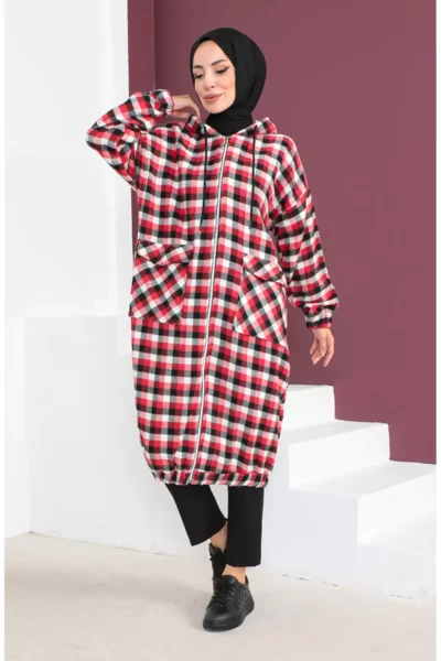 کاپ پشمی با طرح چهارخانه کد 23K8805-02 رنگ بوردو برند sefamerve - 833445754