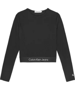 بلوز زنانه مشکی با یقه گرد و نوار ریز برند Calvin Klein - 975985599