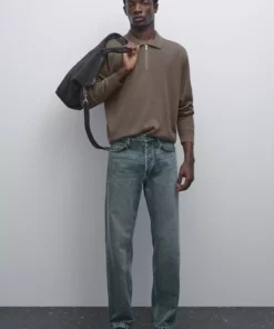 پولوشرت با یقه گرد با زیپ دار بافتنی برند Massimo Dutti - 962171019