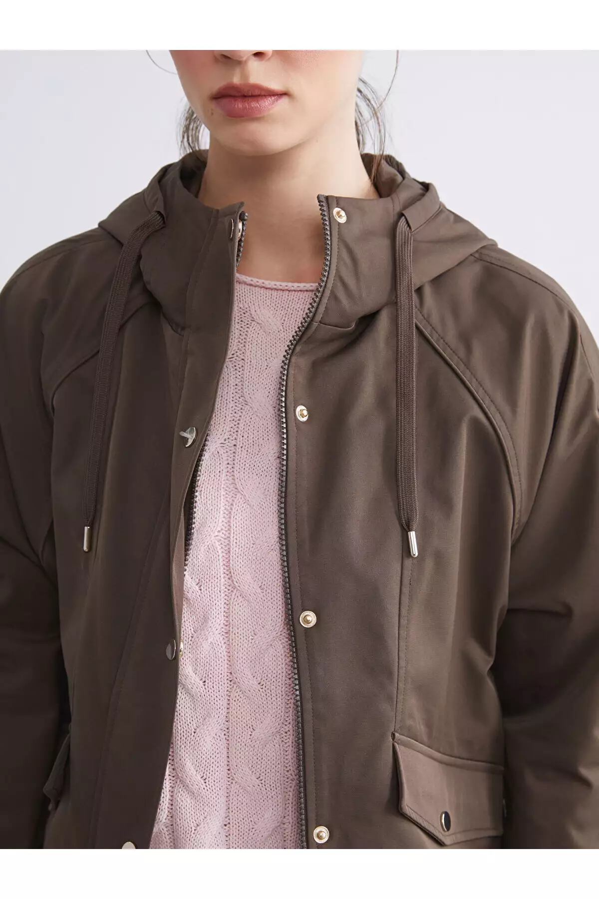 یمهبارانی زنانه کاپشن بزرگ سایز با هود قهوهای برند LC Waikiki - 982376540