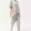 بلوز زنانه خاکستری نامتقارن با پارچه نرم و ست کریستالی تحت شماره TKM-19000269 برند Olalook - 812771295
