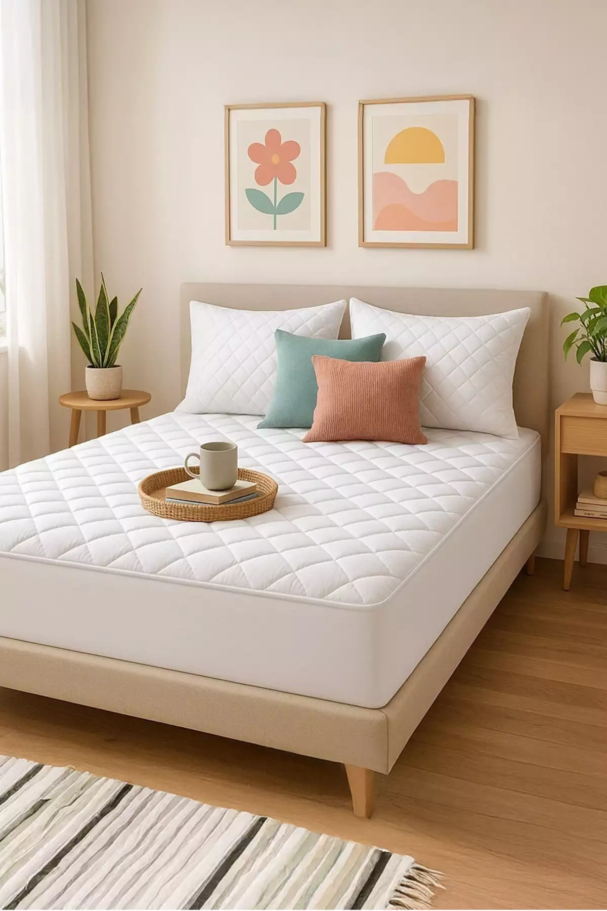 آلست فنر دار با روکش پنبهای برای تشک، مناسب برای تخت یک نفره و دو نفره با ابعاد 100x200، 160x200، 180x200 برند Owra - 972989205