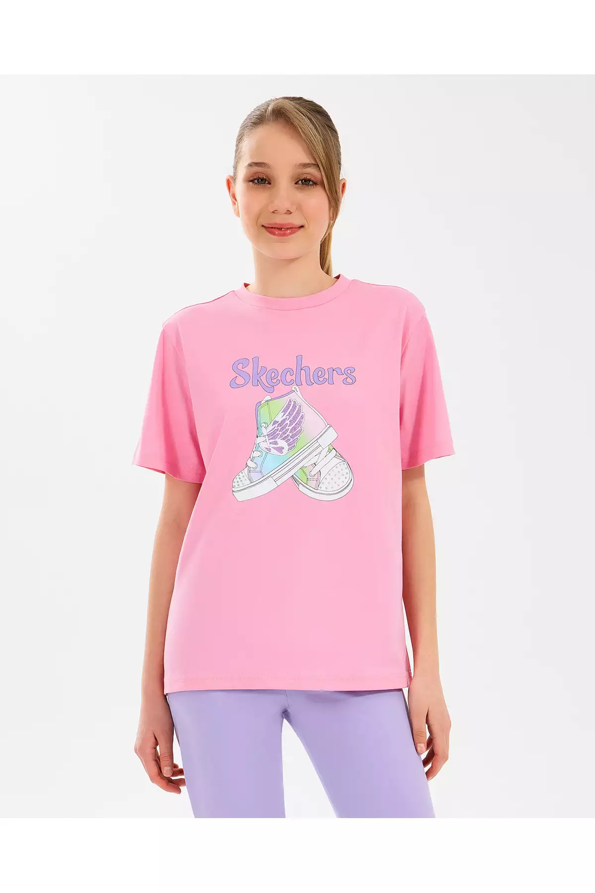 تیشرت گرافیکی دخترانه بزرگ به رنگ صورتی مدل Sk2510019-610 برند Skechers - 928428382