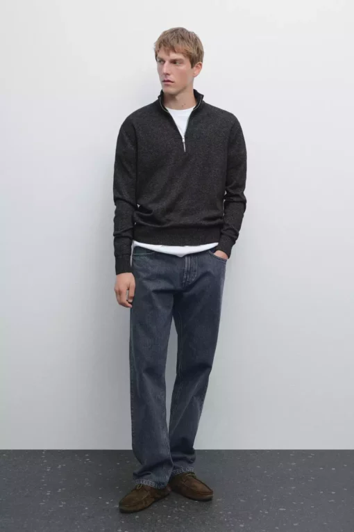 ژاکت با یقه دیپ و بافتنی برند Massimo Dutti - 957244941