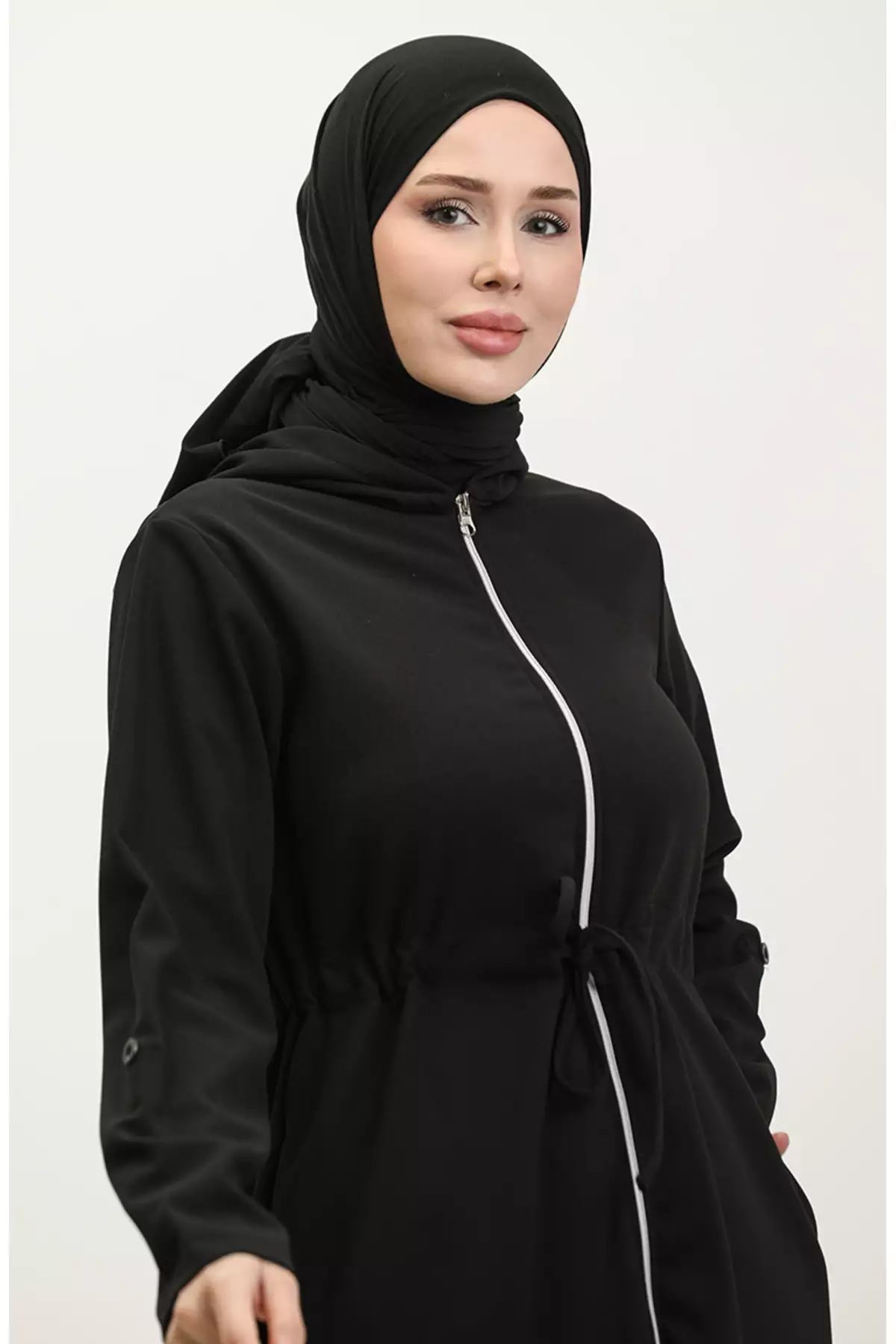 عکسری کاپشن کلاهدار با بند بغل ۰۳۲۸-۰۳ سیاه برند sefamerve - 833445101