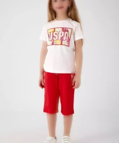 ست کمرنگ و کوتاه دخترانه با طرح برگهای رنگارنگ برند U.S. Polo Assn. - 649438329