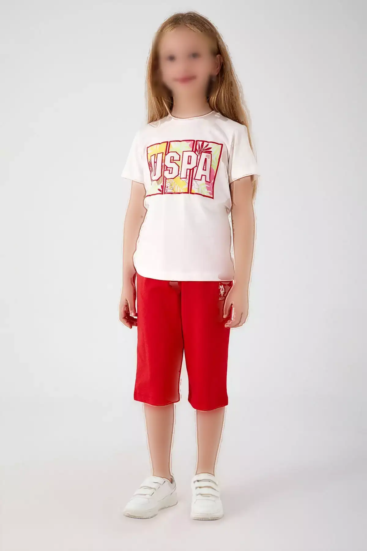 ست کمرنگ و کوتاه دخترانه با طرح برگهای رنگارنگ برند U.S. Polo Assn. - 649438329